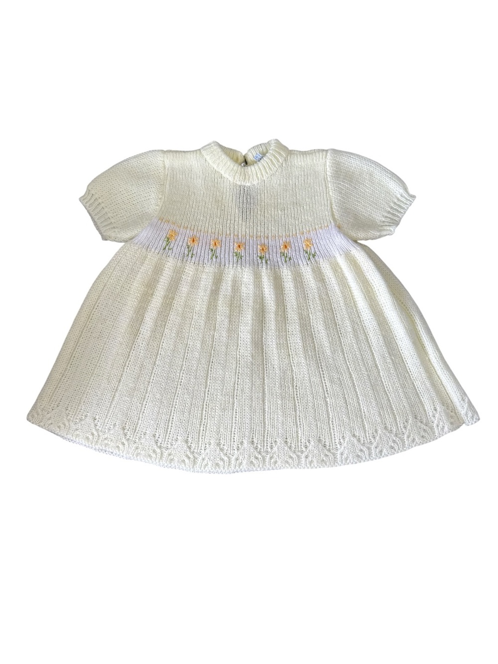 Vintage Marshall Field’s Baby Girl Sweater Dress Hand Knit Smocked Floral
